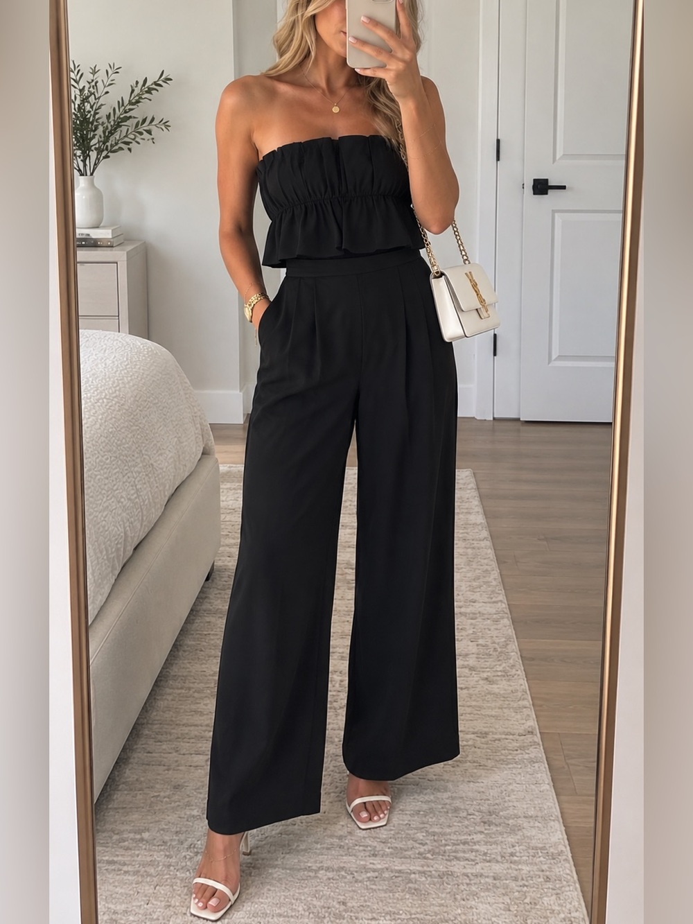 Astr Black Strapless Peplum-Waist Jumpsuit